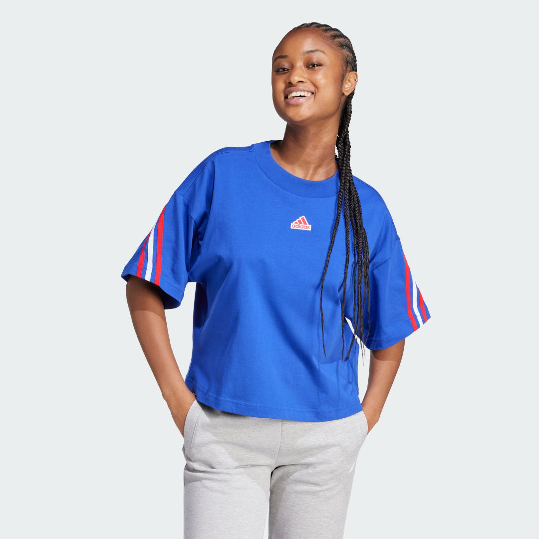 Съкратен топ adidas Performance 3-Stripes Cropped Sport T-Shirt Синьо | IS8340, 0