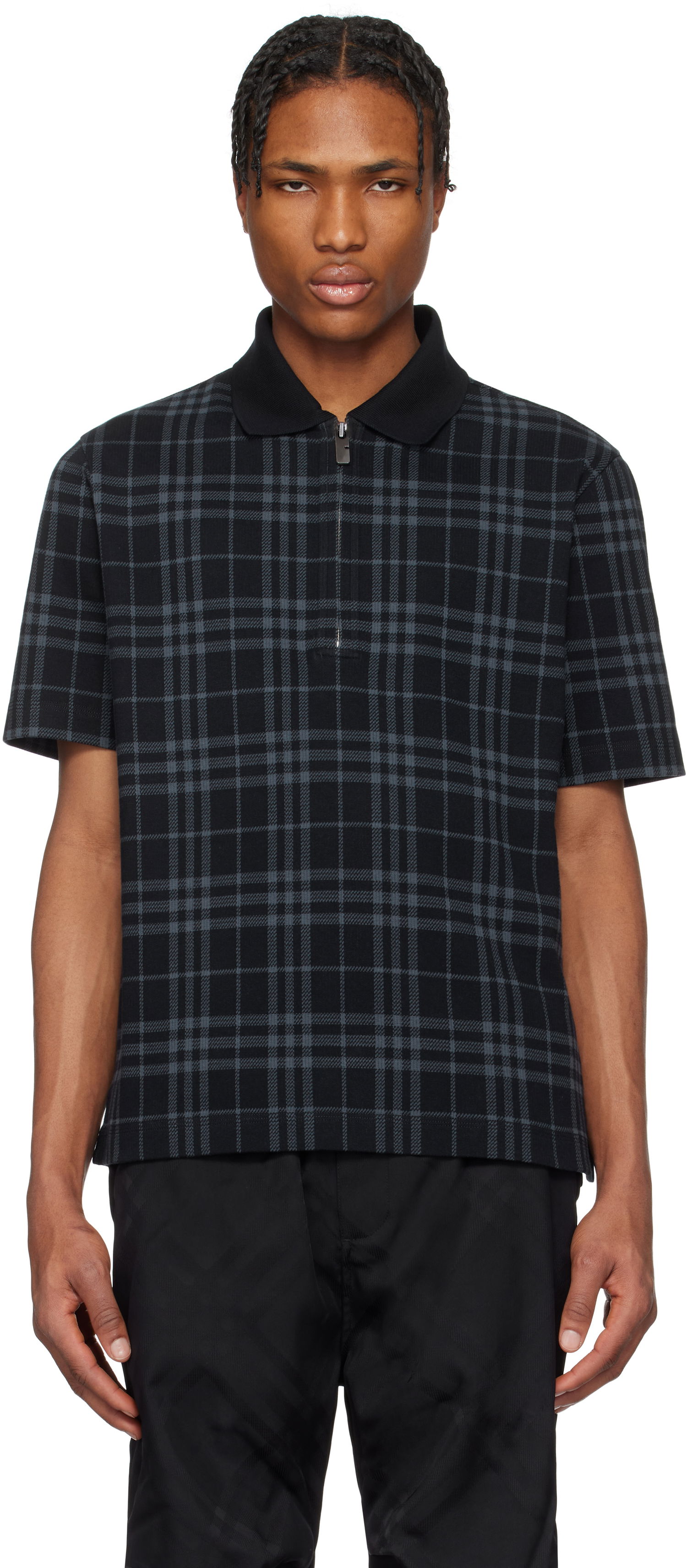Поло тениска Burberry Burberry Stretch Cotton Blend Check Polo Черно | 8101895, 0