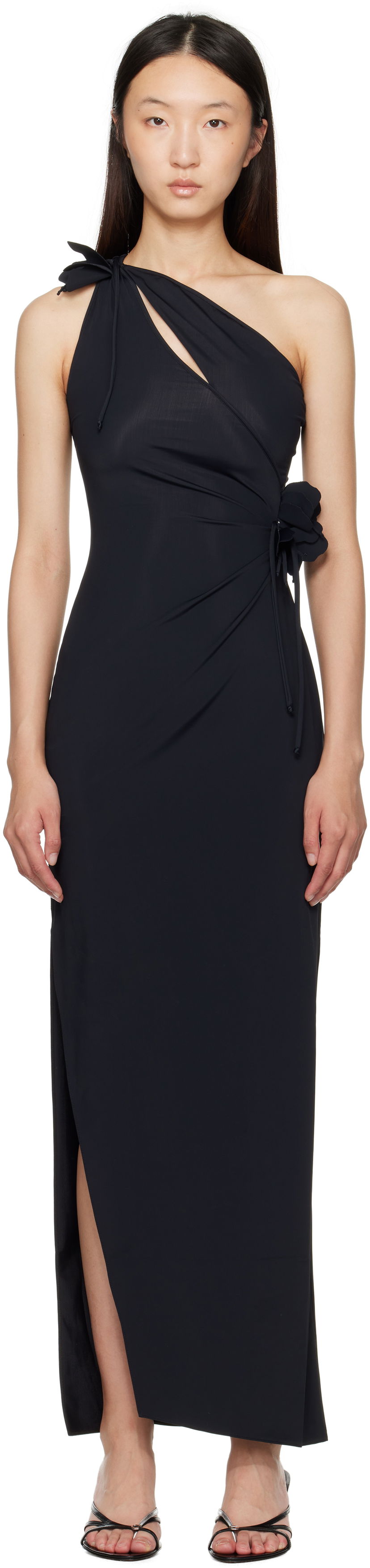 Pокля Coperni Coperni Asymmetric Flower Maxi Dress Черно | COPR213F5021