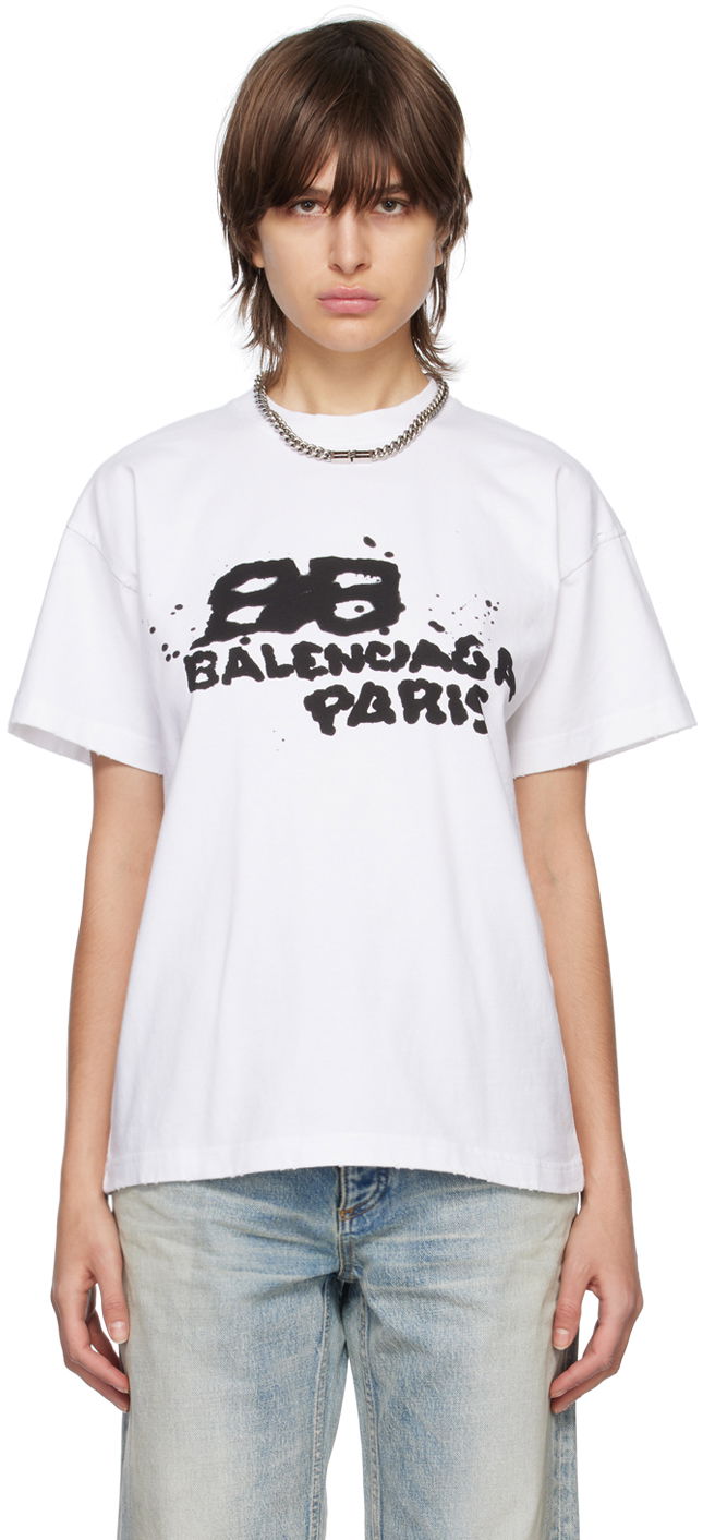 Тениска Balenciaga Hand Drawn BB Icon Бяло | 612965 TNVN4, 0
