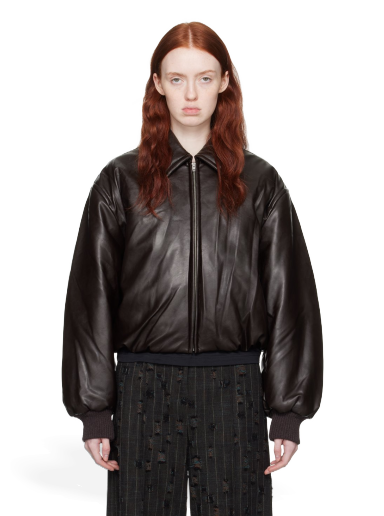 Coated Faux-Leather Bomber Jacket