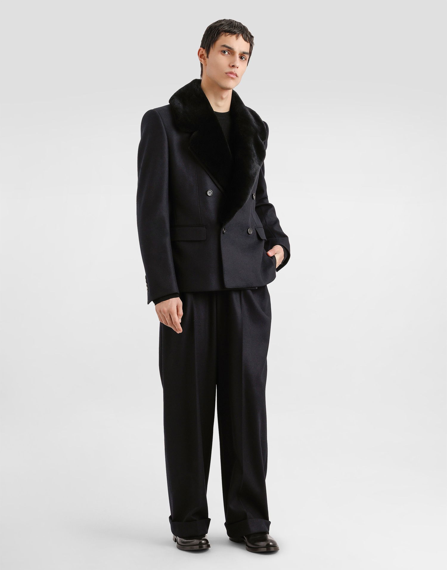 Яке Dolce & Gabbana Dolce & Gabbana Double-breasted Jacket with Fur-Effect Collar Черно | G2VK3ZHU2A8N0000, 1