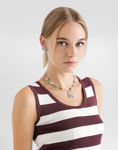 Колие Dolce & Gabbana Fine Link Necklace With Rhinestone DG Logo Сиво | WNR2L1W111187655, 1