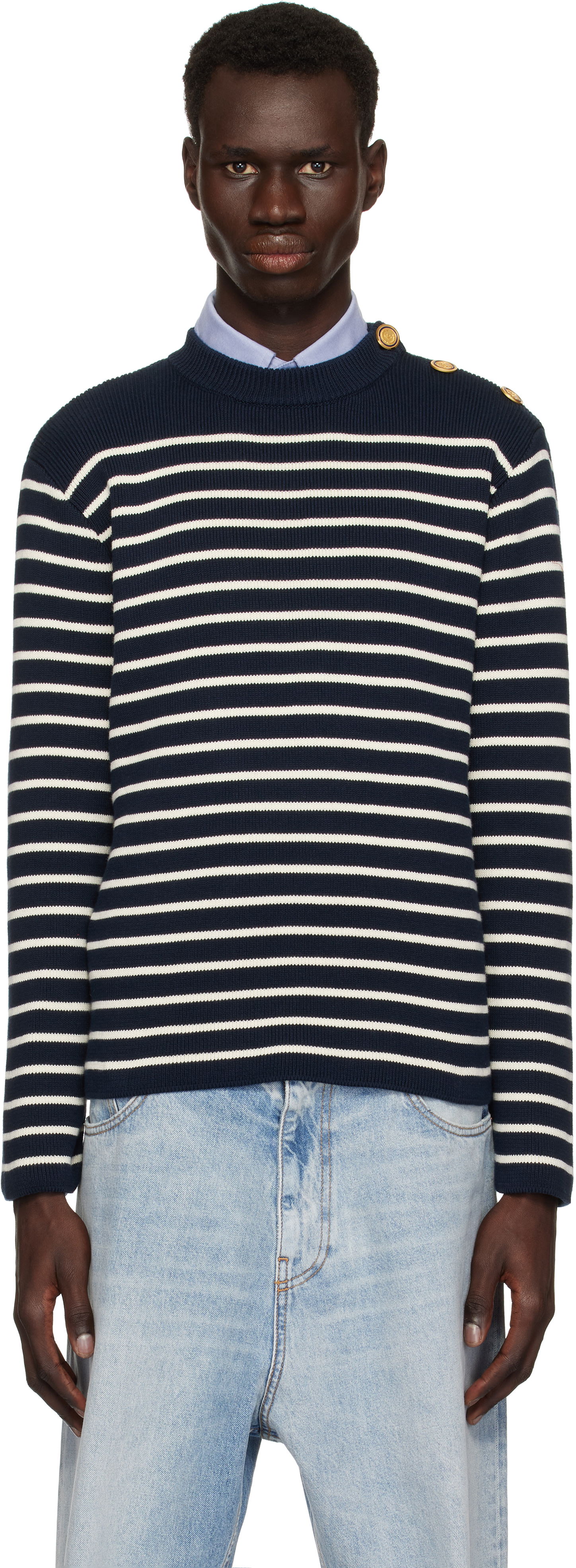 Пуловер Valentino Valentino Striped Sweater Тъмно синьо | 6V3KC33MAR6, 0