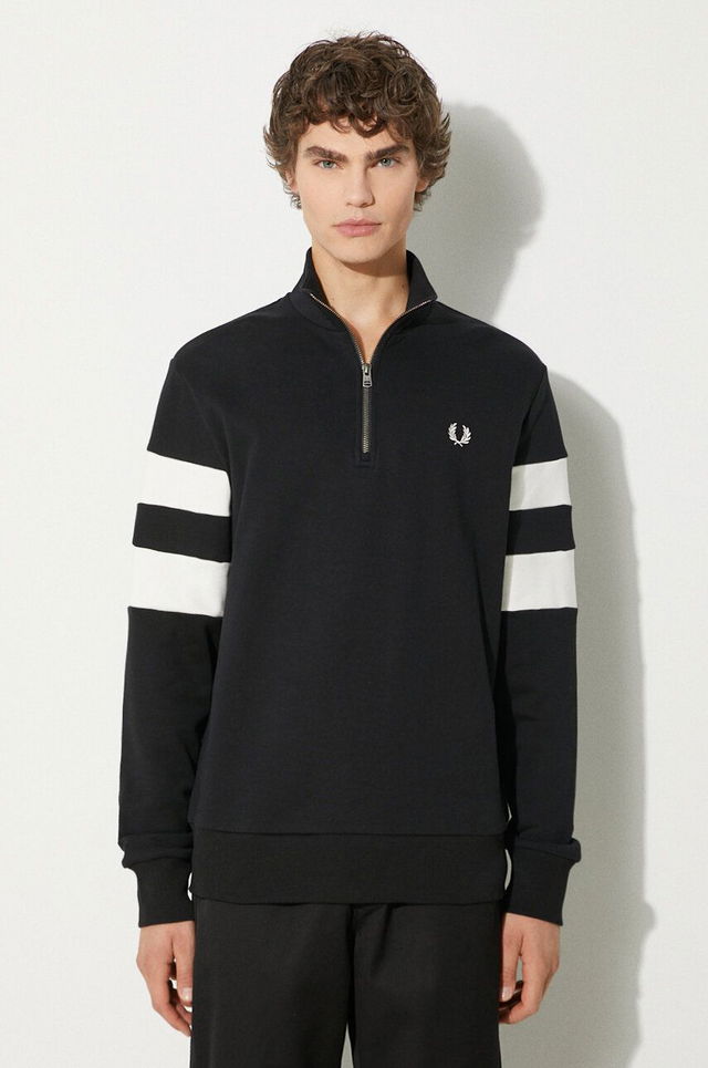 Tipped Sleeve Half Zip Sweatshirt