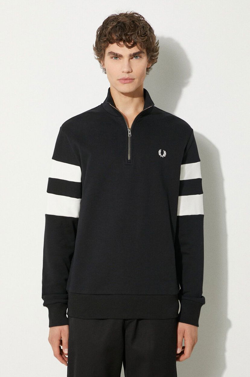 Суитчър Fred Perry Tipped Sleeve Half Zip Sweatshirt Черно | M5545.102