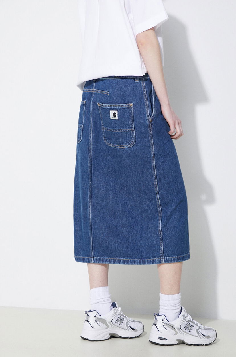 Пола Carhartt WIP Denim Midi Skirt Colby Синьо | I033334.106