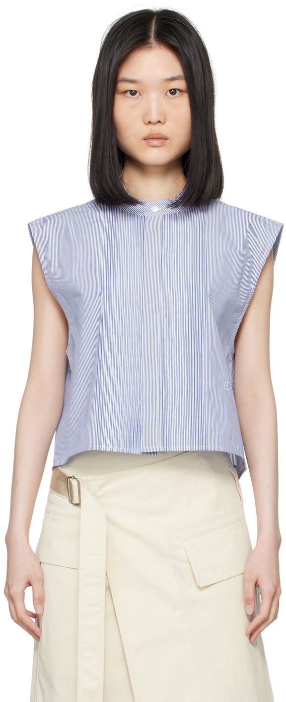Съкратен топ Helmut Lang Sleeveless Tuxedo Shirt Синьо | O05HW598, 0