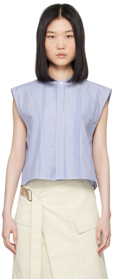 Съкратен топ Helmut Lang Sleeveless Tuxedo Shirt Синьо | O05HW598, 0