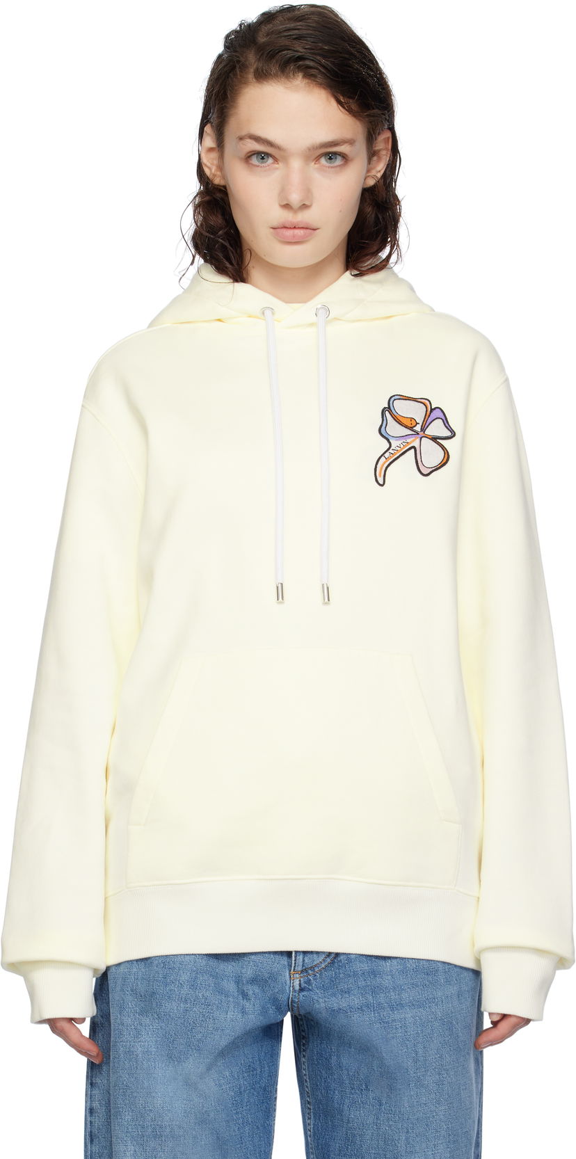 Суитчър LANVIN Clover Snake Patch Hoodie Бяло | RU-HO0001-J156-H24