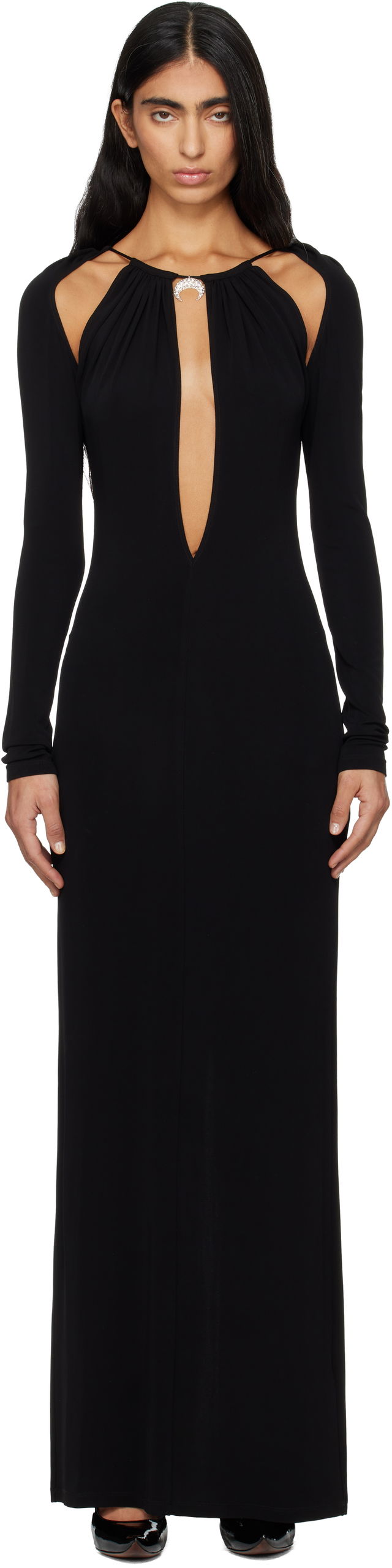 Marine Serre Draped Jersey Long Sleeve Maxi Dress