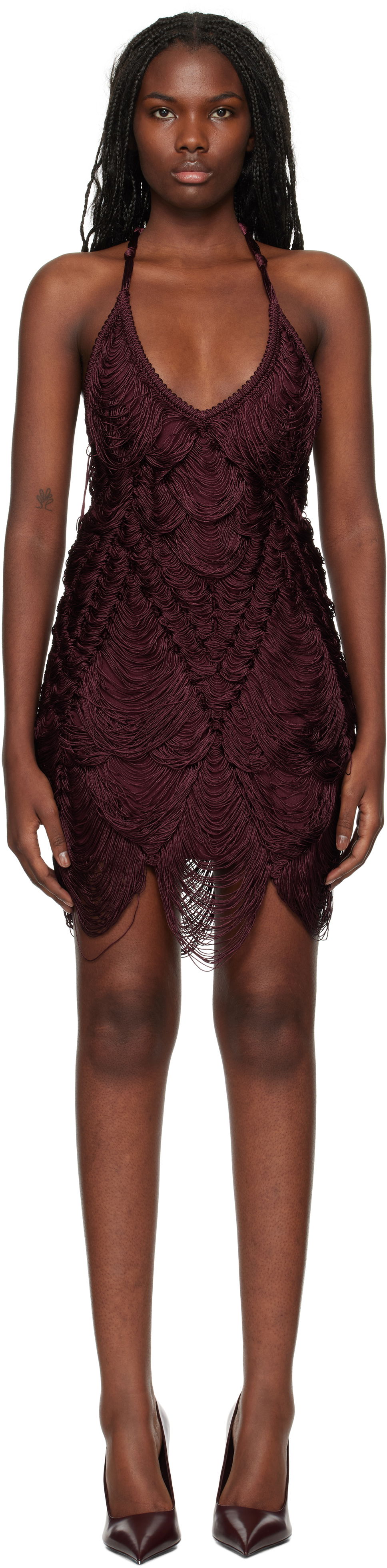 Pокля FERRAGAMO Silk Cord Jacquard Mini Dress Бургунди | 777564, 0