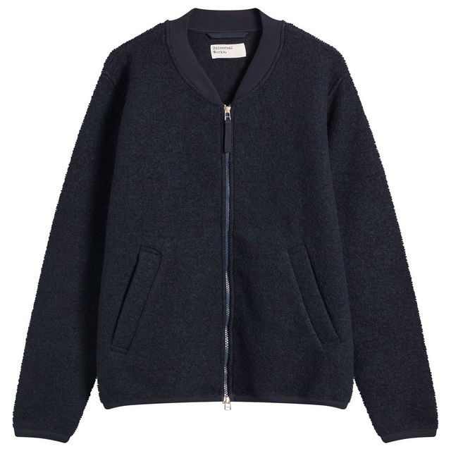 Universal Works Wool Fleece Zip Bomber Jacket, Size Small