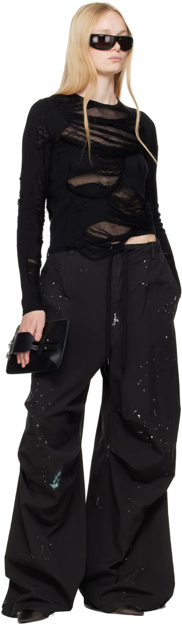 Карго панталони Maison Margiela MM6 Maison Margiela Light Cotton Poplin Wide Leg Trousers with Paint Splatter Черно | S62KB0240 M35458, 3