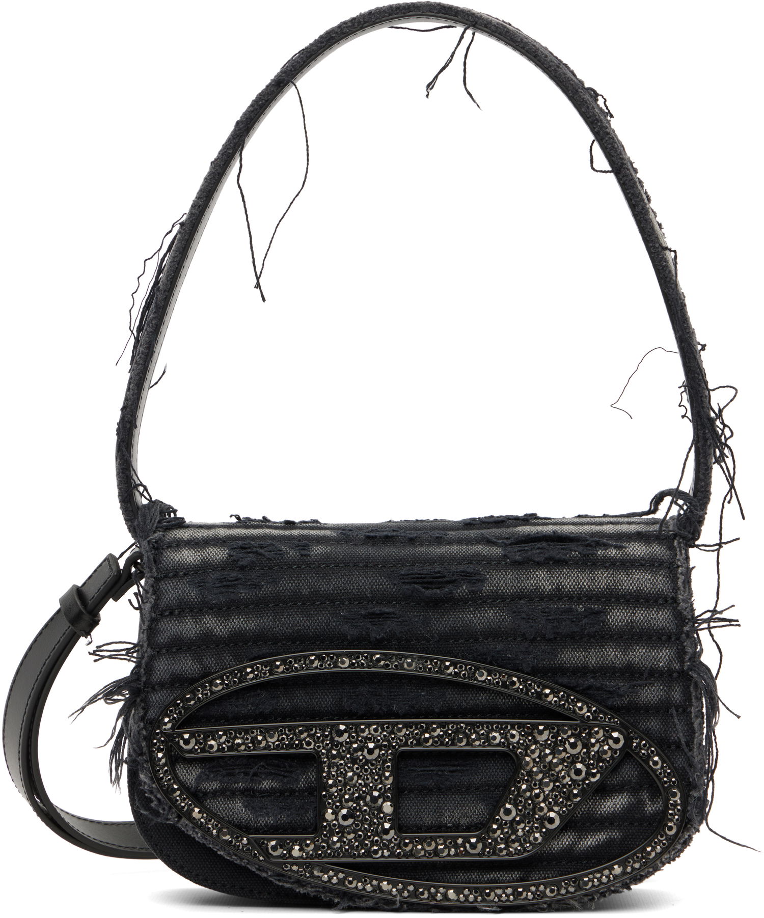 Чанта през рамо Diesel 1DR Distressed Crystal-Embellished Shoulder Bag Черно | X08396 P8398, 0