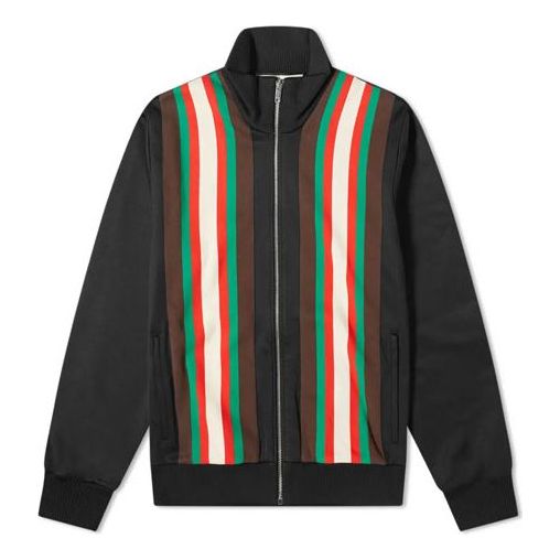 Яке бомбър Gucci Vintage Striped Knit Zip-Up Jacket Черно | 615731-XJCFQ-1060