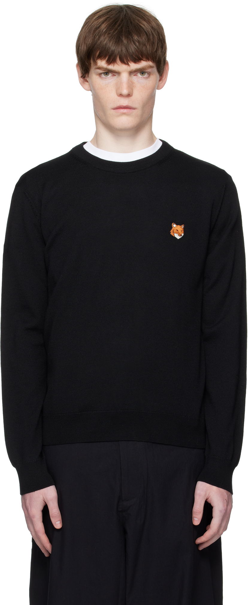 Пуловер MAISON KITSUNÉ Maison Kitsuné Fox Head Patch Regular Fit Sweater Черно | PM00801KT1181