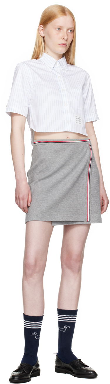 Риза Thom Browne Thom Browne Pinstripe Poplin Cropped Short Sleeve Shirt Бяло | FLL205A-F0916, 3
