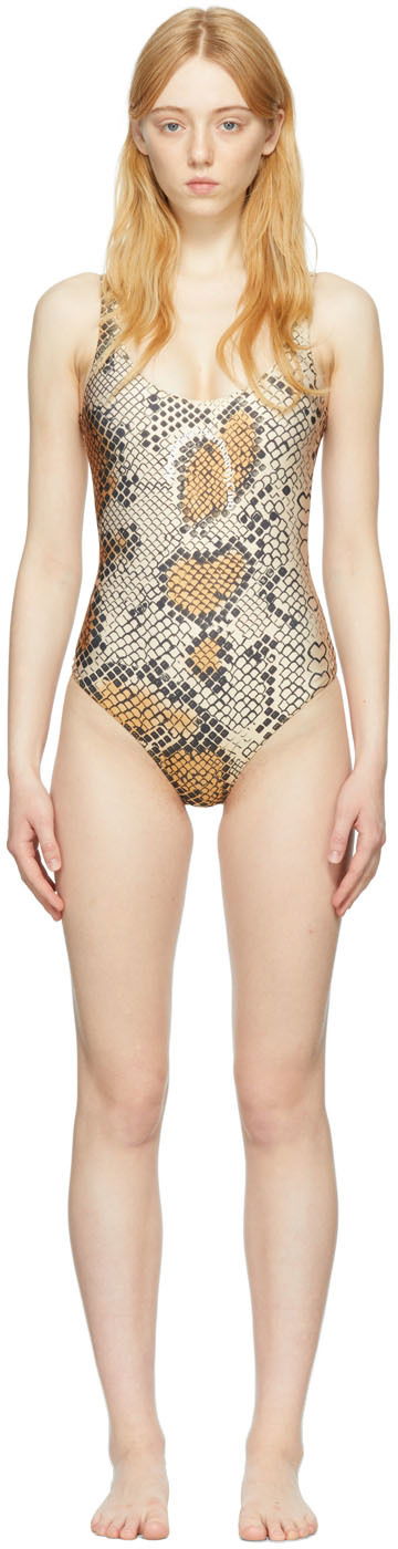 Бански Stockholm (Surfboard) Club Snake Print One Piece Swimsuit Кафяво | ANN