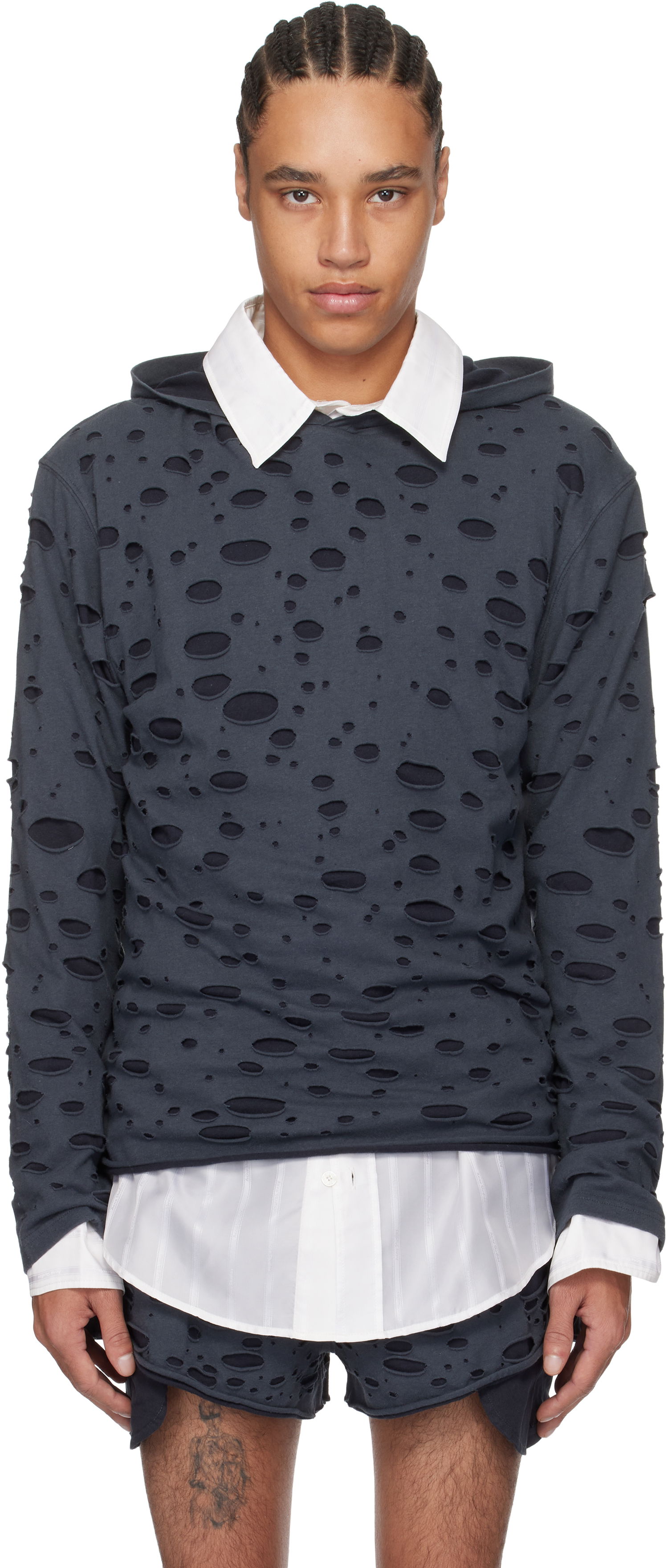 Суитчър Acne Studios Acne Studios Layered Knitted Hoodie Тъмно синьо | BL0407-, 0