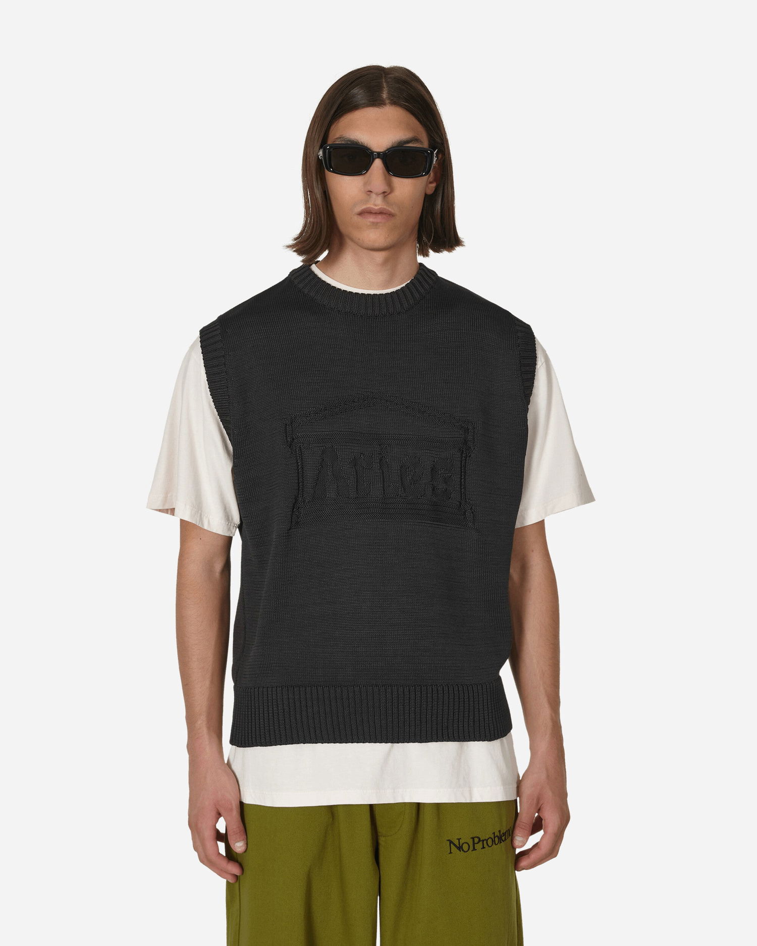 Пуловер Aries Recycled Reverse Knit Temple Sweater Vest Черно | CTAR40024 BLK, 0