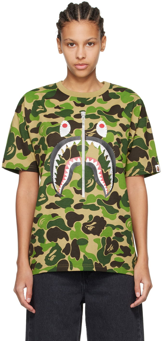 Тениска BAPE BAPE Khaki ABC Camo Crystal Stone Shark T-Shirt Зелено | 001CSK302007L