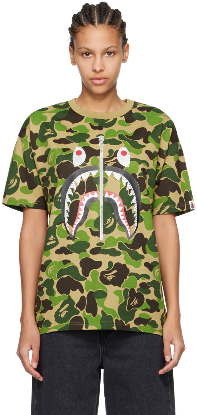 BAPE Khaki ABC Camo Crystal Stone Shark T-Shirt