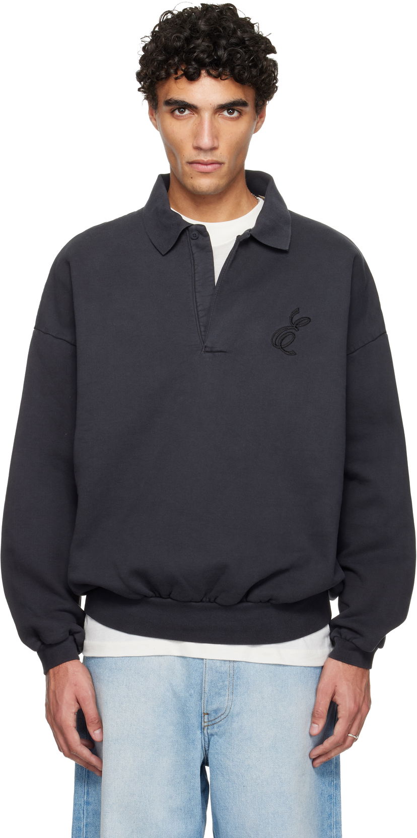 Поло тениска Fear of God ESSENTIALS Holiday Embroidered Classic Polo Черно | 192HO252042F