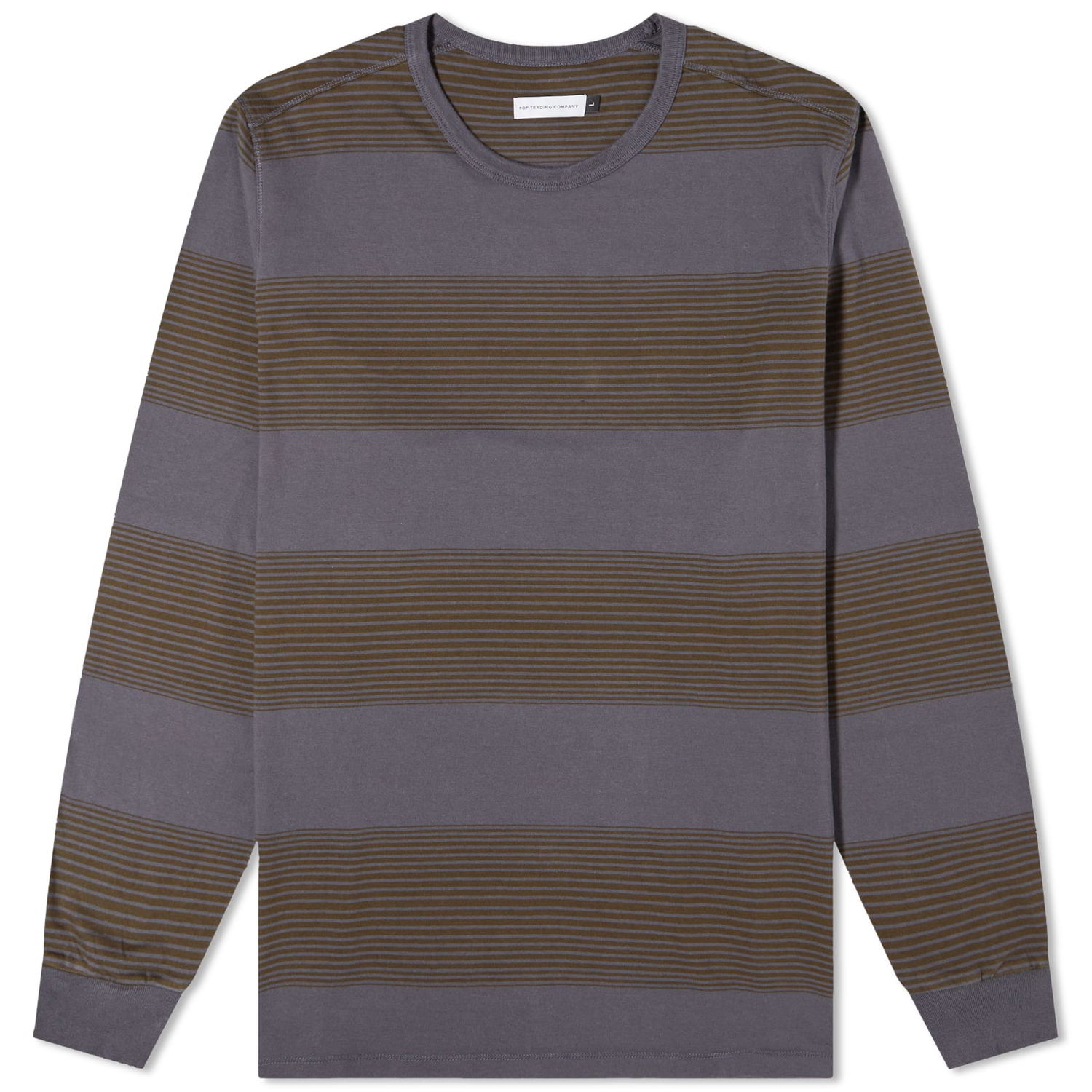Тениска Pop Trading Company Long Sleeve Bold Stripe T-Shirt Charcoal/Delicioso Кафяво | POPAW23-02-003, 0