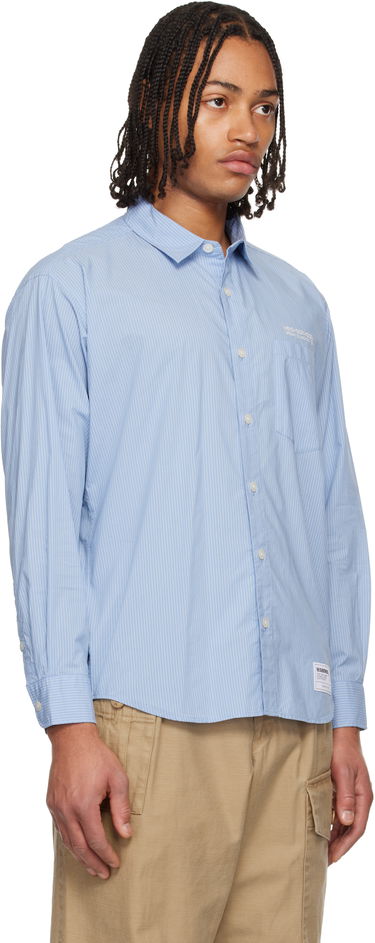 Риза Neighborhood Striped Long Sleeve Button-Up Shirt Синьо | 252SPNH-SHM04, 1