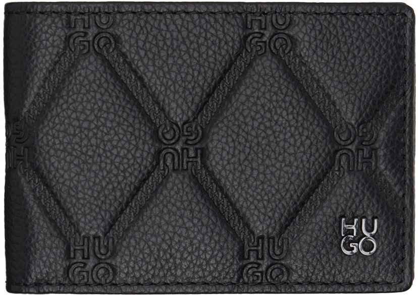 Портфейл BOSS Hugo Black Leather All-Over Stacked Logos Wallet Черно | 50529527