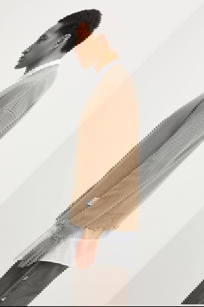 Пуловер Maison Margiela Distressed Ribbed Cotton V-Neck Cardigan Бежово | SH0HP0008, 1