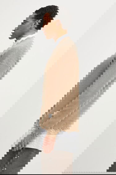 Пуловер Maison Margiela Distressed Ribbed Cotton V-Neck Cardigan Бежово | SH0HP0008, 1