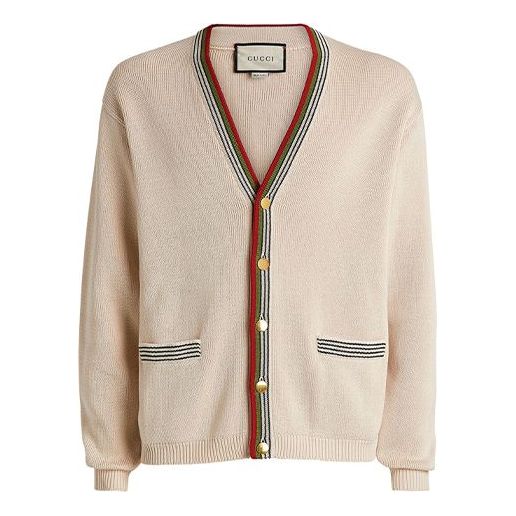 Пуловер Gucci V-Neck Cotton Cardigan Бежово | 626268-XKBFU-9750