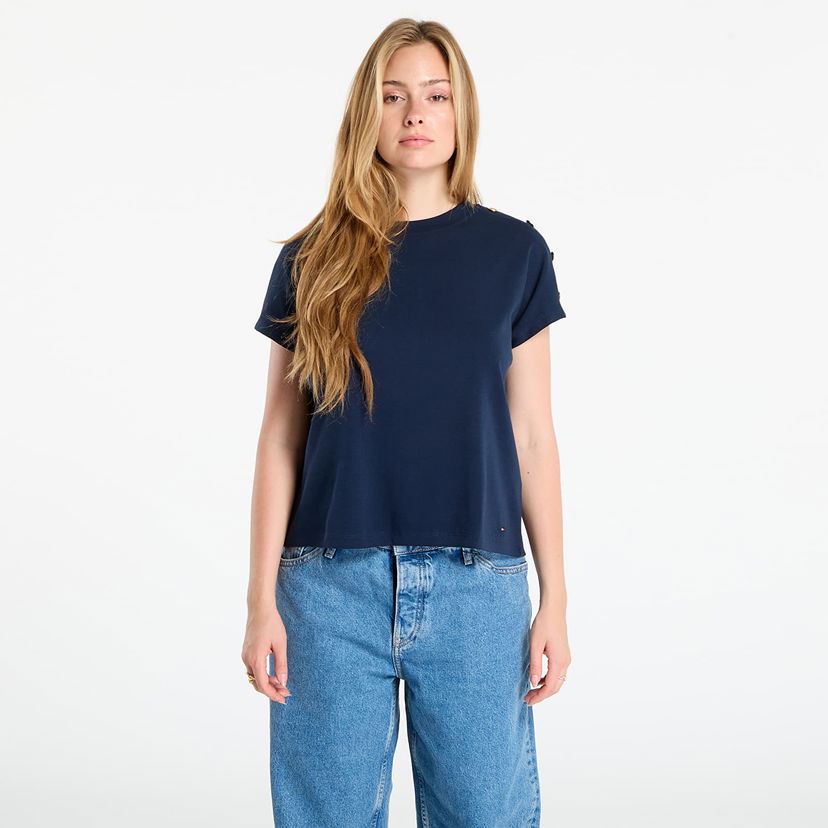 Тениска Tommy Hilfiger Tommy Hilfiger Gold Button Short Sleeve T-Shirt Тъмно синьо | WW0WW47455 C1G