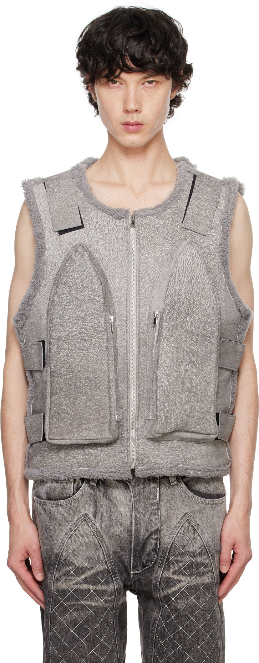 Жилетка Who Decides War Leather Vest With Pockets Сиво | 1130840021FW24