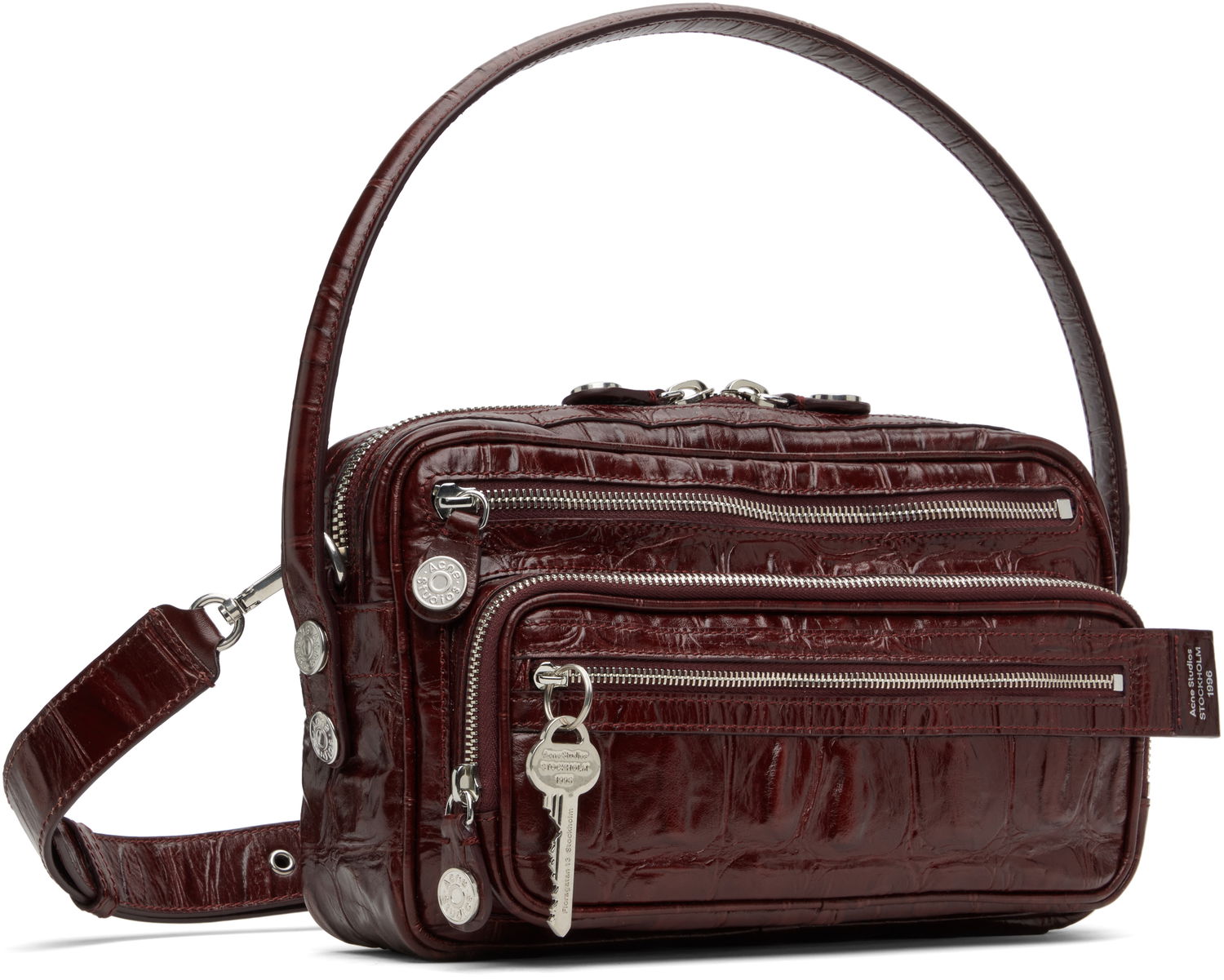 Чанта през рамо Acne Studios Acne Studios Camero Party Croc-Embossed Leather Shoulder Bag Кафяво | A10447-, 1