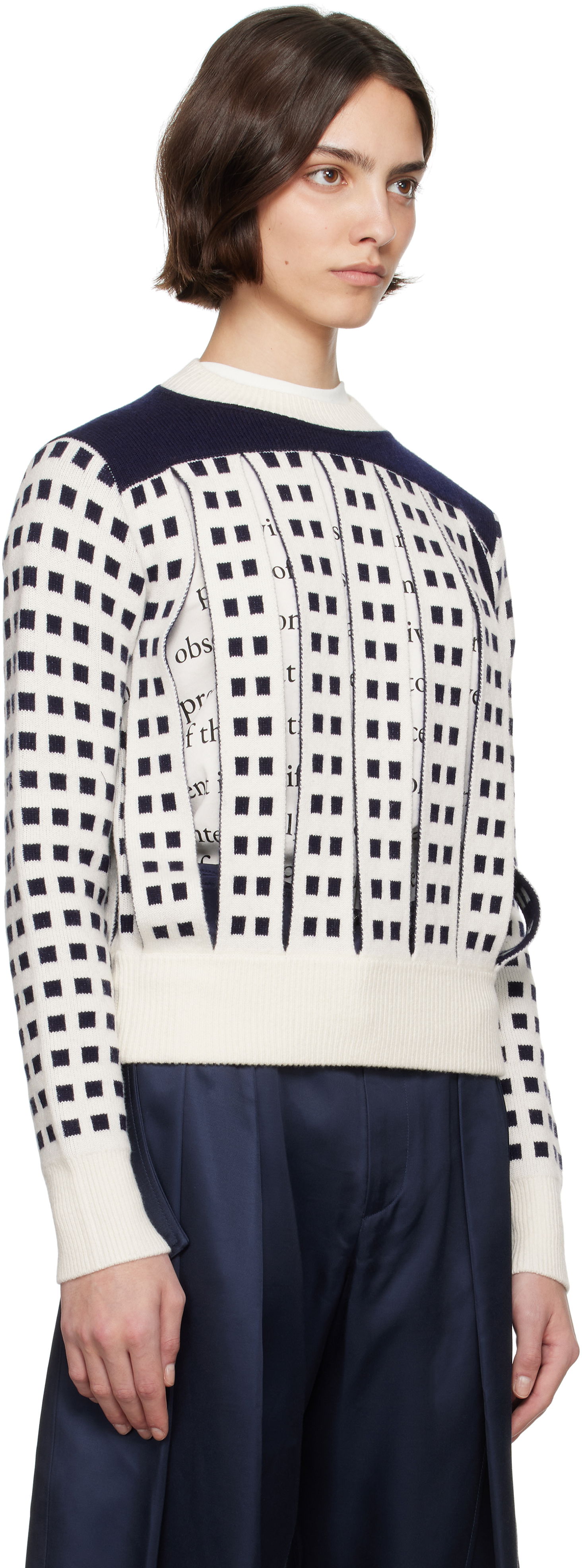 Пуловер JW Anderson JW Anderson Jacquard Panel Slit Sweater Бяло | KW1410-YN0438, 1