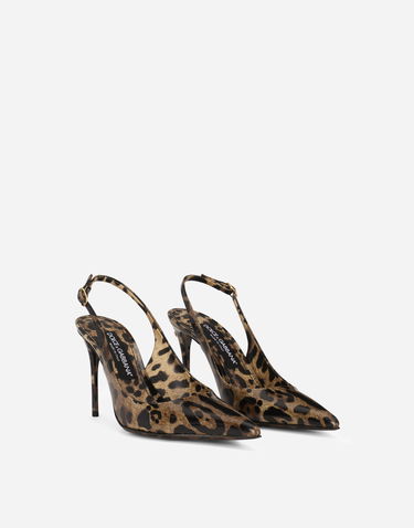 Кецове и обувки Dolce & Gabbana Polished Calfskin Leopard Print Slingbacks Кафяво | CG0621AM568HA93M, 1