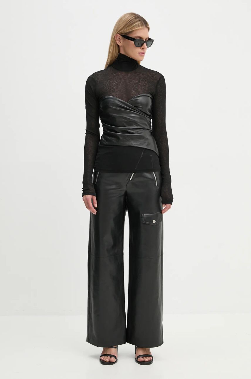 Панталони Nanushka Leather Pants With Asymmetrical Zipper Черно | NW24FWPA45300, 1