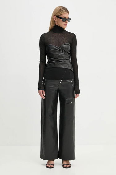 Панталони Nanushka Leather Pants With Asymmetrical Zipper Черно | NW24FWPA45300, 1
