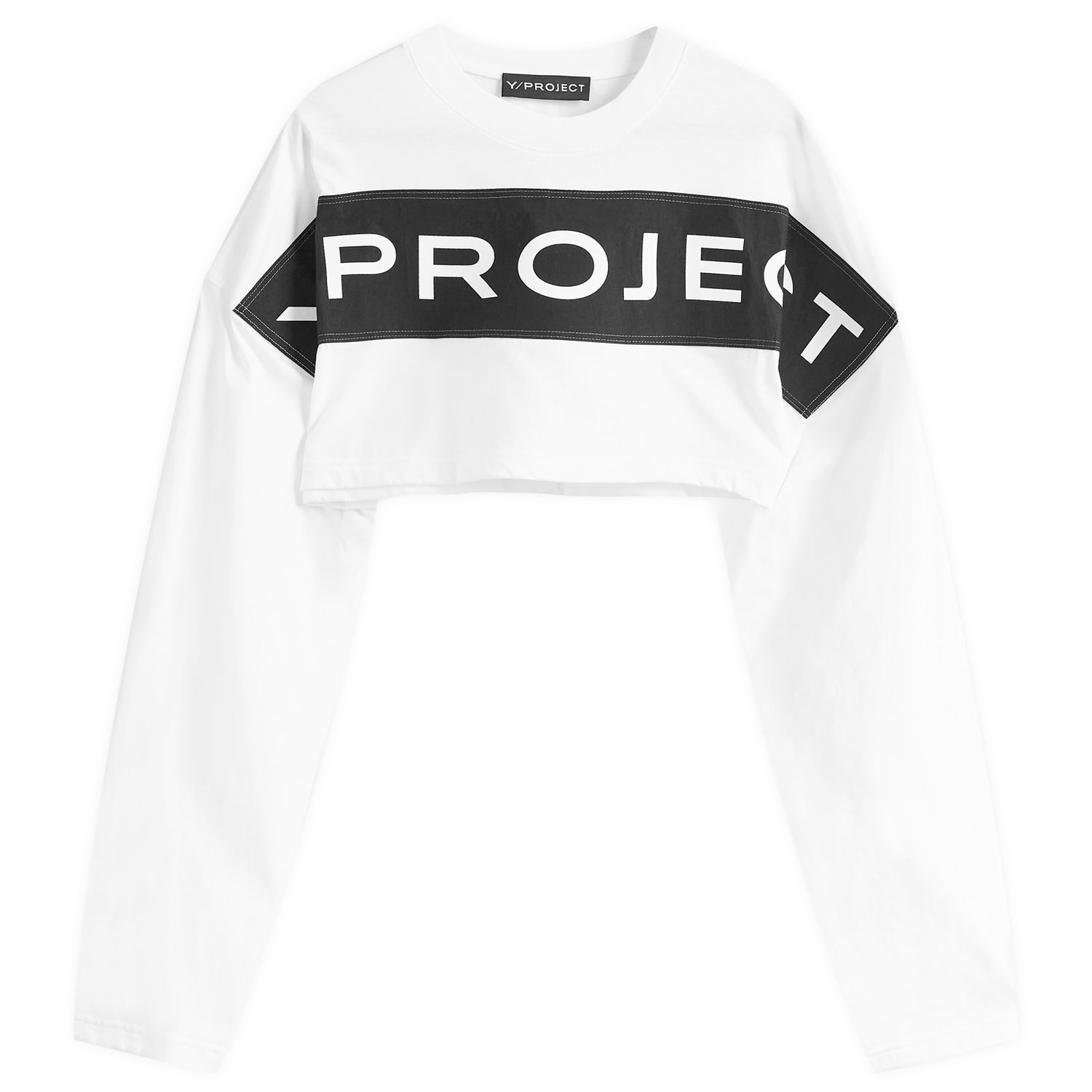 Съкратен топ Y/PROJECT Scrunched Logo Long Sleeve Top Бяло | 204TS013-OW, 0