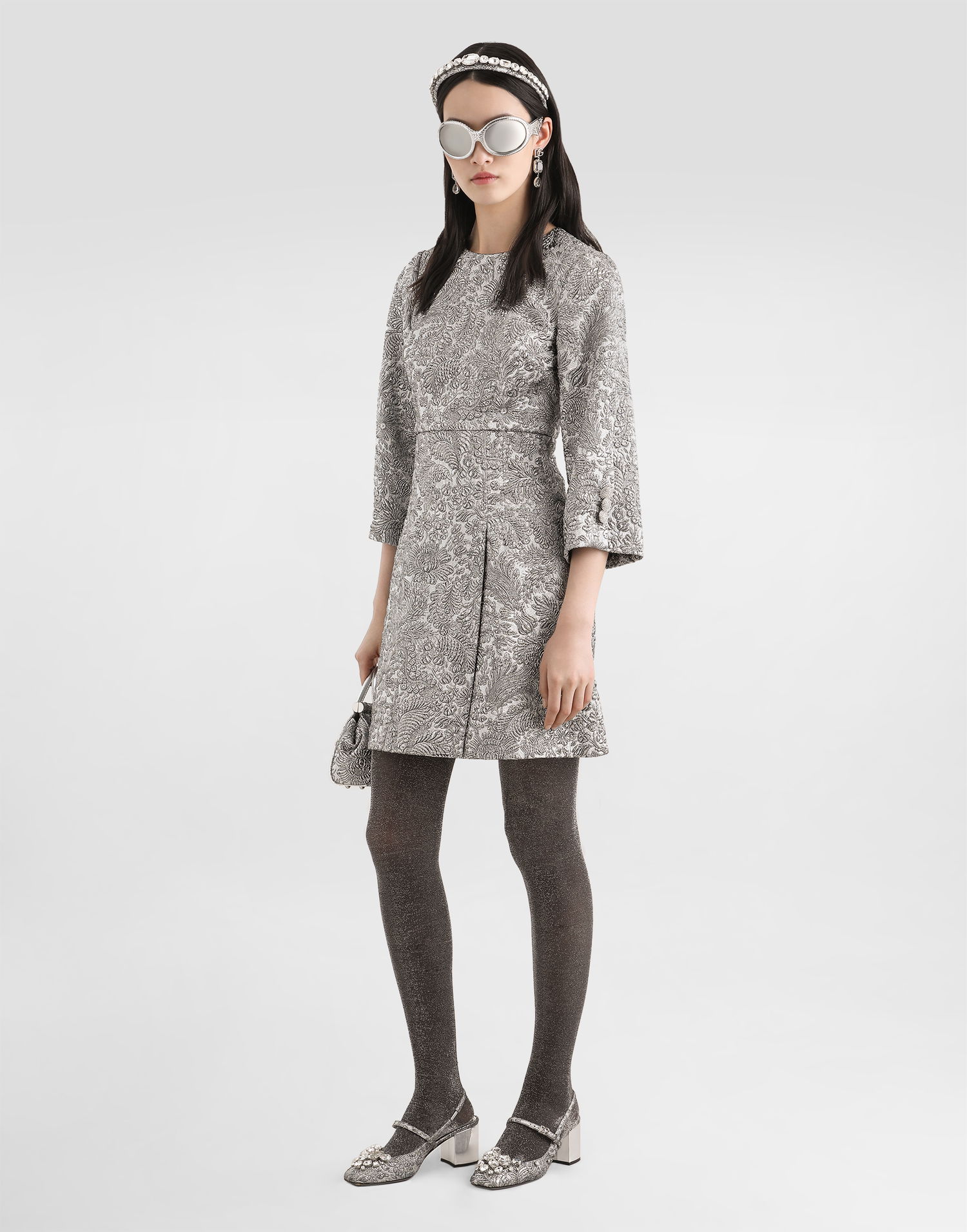 Pокля Dolce & Gabbana Dolce & Gabbana Floral Lamé Jacquard Dress 40 Металик | F6TZIZFJZALS0998, 1
