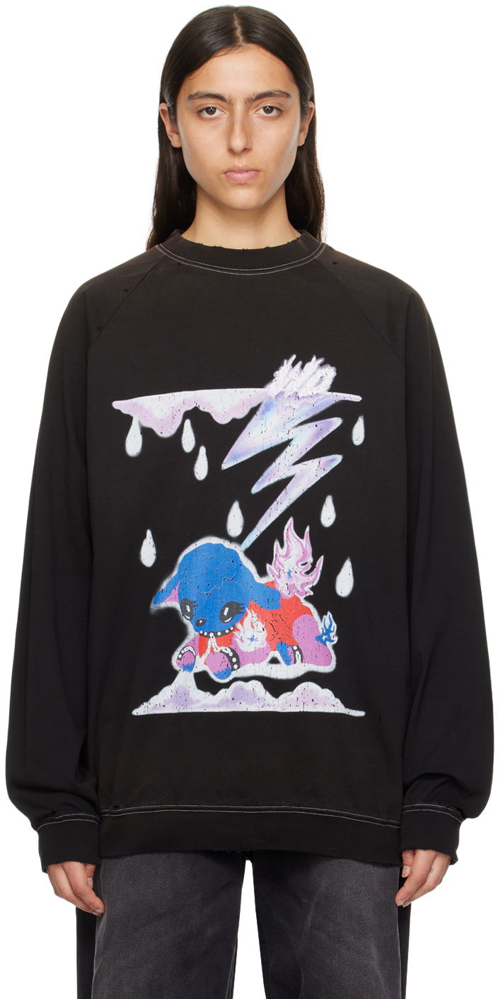 Пуловер We11done We11done Distressed Graphic Sweatshirt Черно | WD-TS3-23-868-U-BK, 0