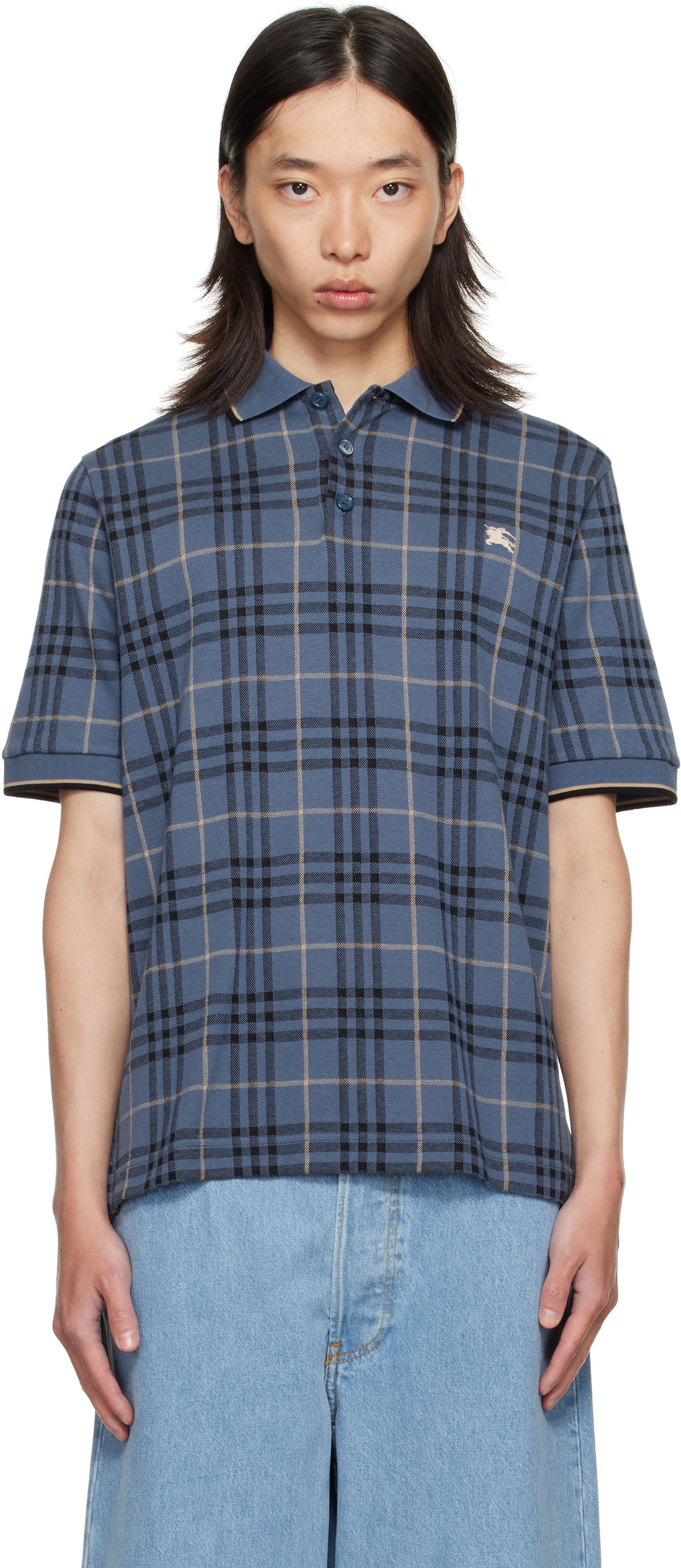 Поло тениска Burberry Burberry Check Cotton Polo Синьо | 8110104, 0