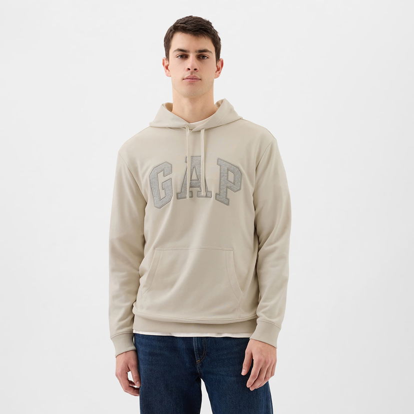 Суитчър GAP French Terry Pullover Logo Hoodie Unbleached White Бежово | 868453-02