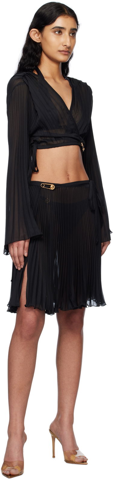 Пола Versace Versace Safety Pin Pleated Cover-up Mini Skirt Черно | 1019047_1A13679, 3