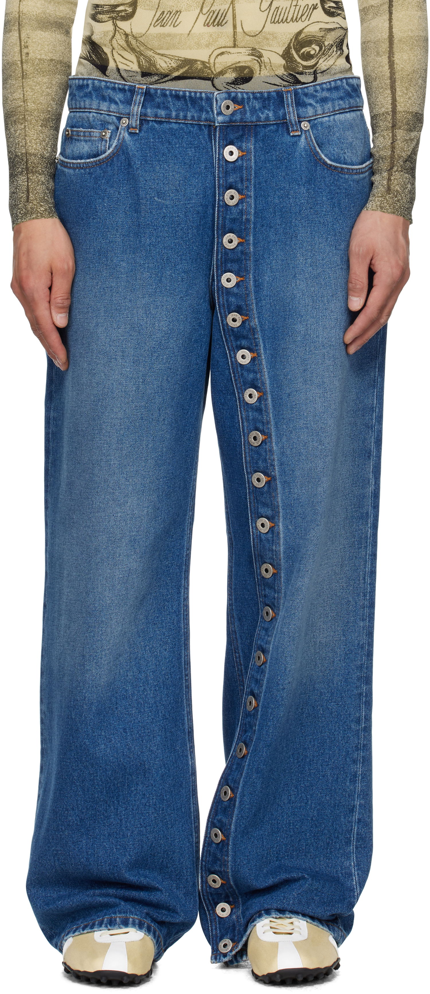 Дънки Jean Paul Gaultier Jean Paul Gaultier Buttoned Denim Jeans Синьо | 25/34-F-JE175-D013-57, 0