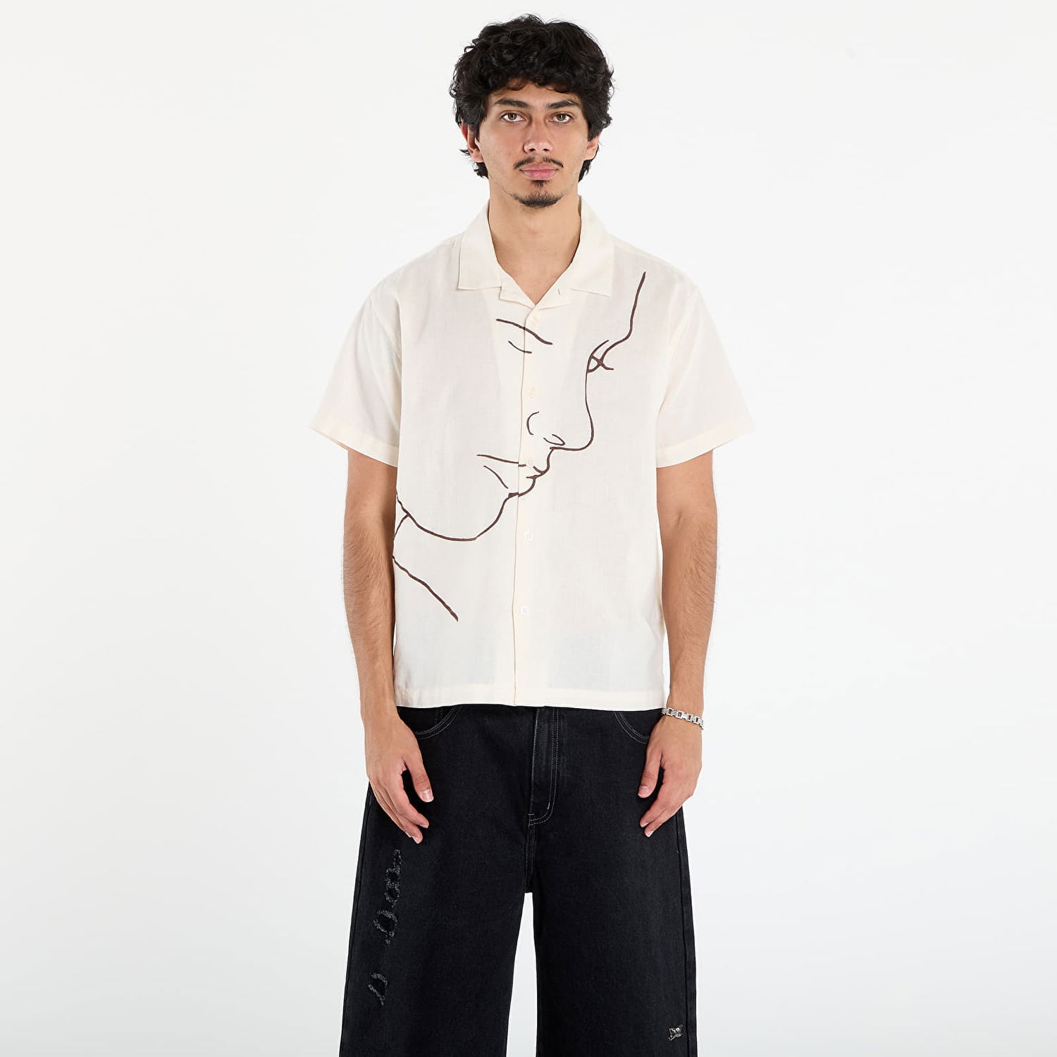 Риза OBEY Frances Short Sleeve Cuban Collar Line Art Woven Shirt Бежово | 181210130-UNM, 0