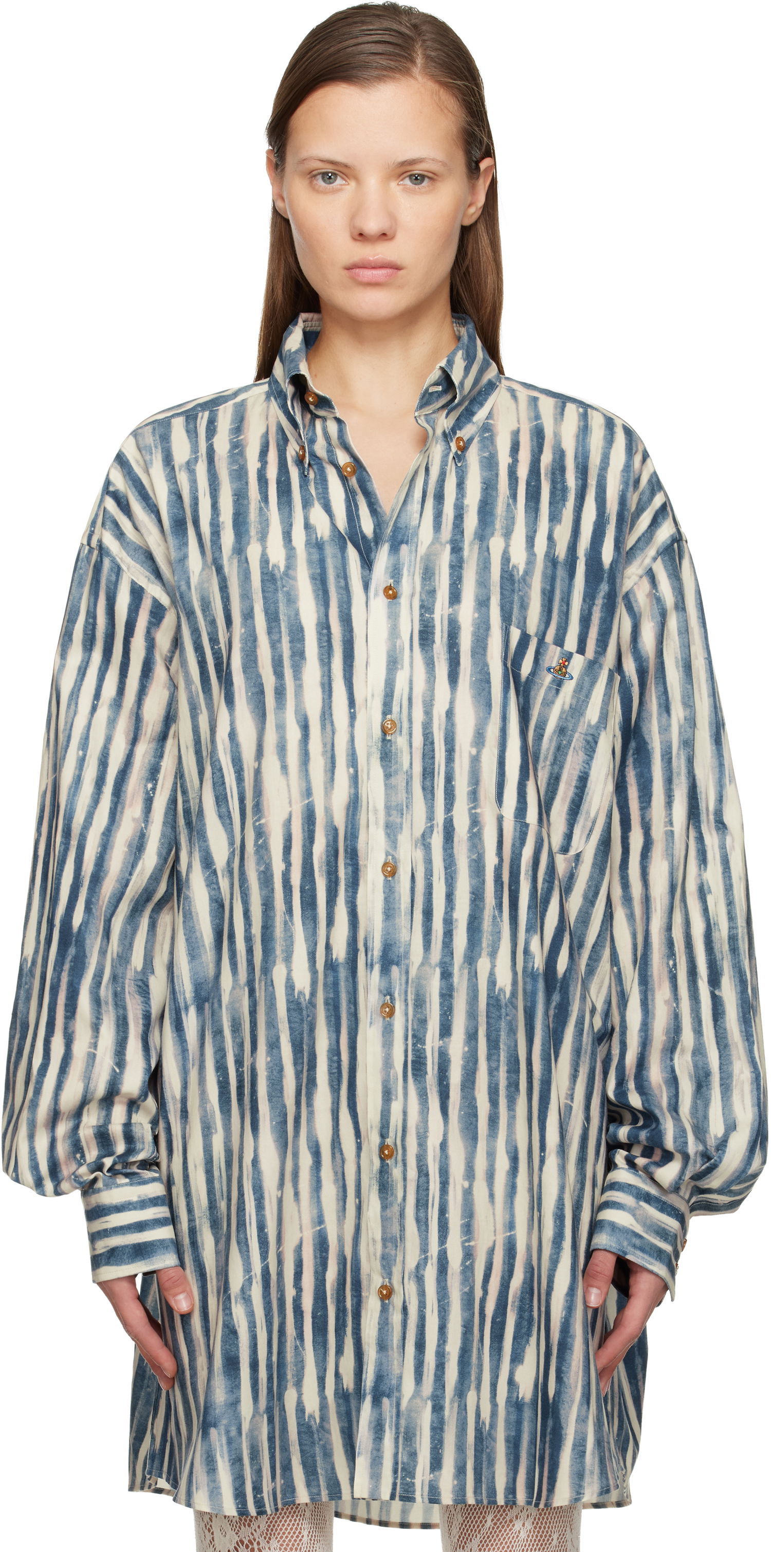 Риза Vivienne Westwood Vivienne Westwood Cotton Poplin Hand-Painted Stripe Oversized Shirt Многоцветен | 35010021-W018R-, 0